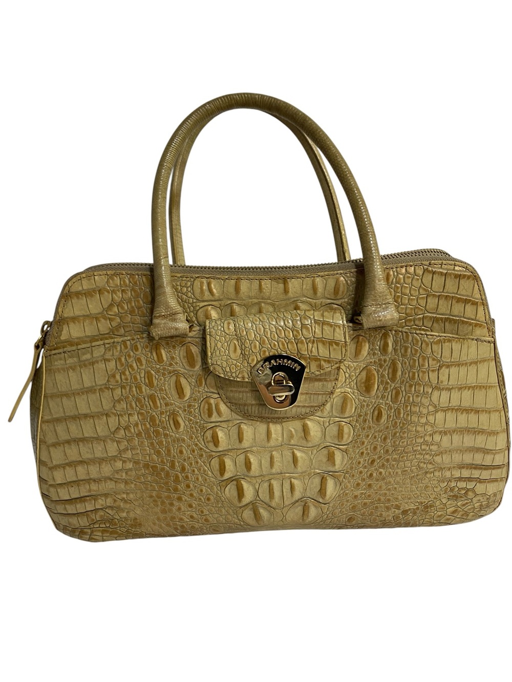 Brahmin Croc-Embossed Satchel in Golden Sand Leather Vintage